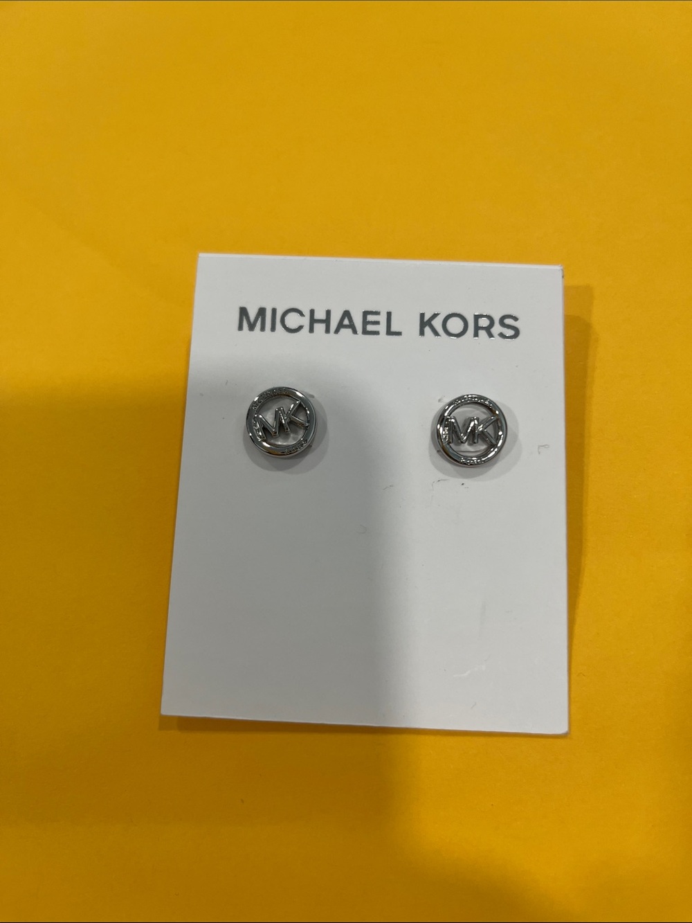Michael Kors Silver-tone MK Round Logo Stud Earrings